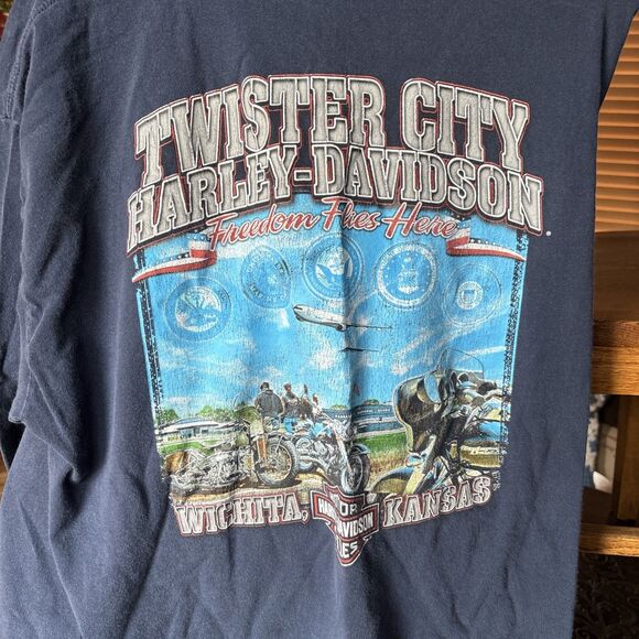 VTG Harley Davidson Shirt Mens Extra Large BLUE LONG SLEEVE DOUBLE SIDED Biker - Picture 5 of 5
